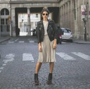 NEW Champagne Satin Pleated Accordion Skirt